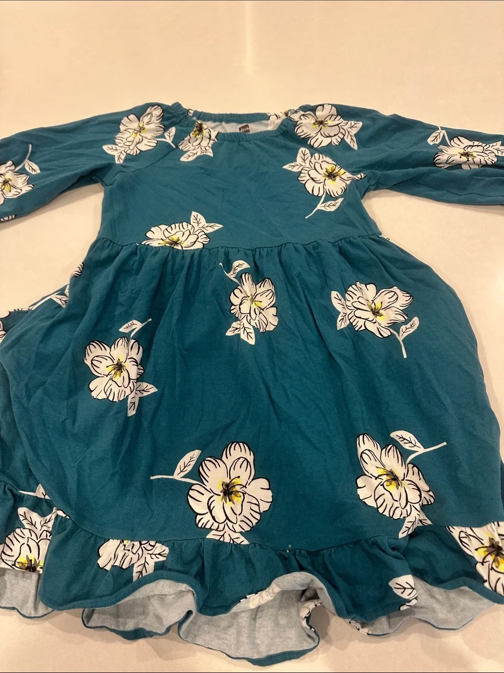 Tea Collection Teal Floral Ruffle Hem Dress